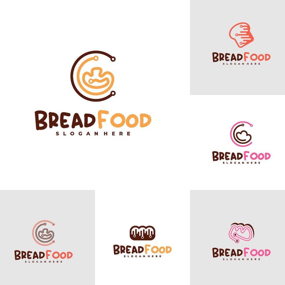Set of Bread tech logo template, Creative tech bread logo design concepts vector