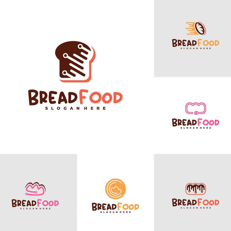 Set of Bread tech logo template, Creative tech bread logo design concepts vector