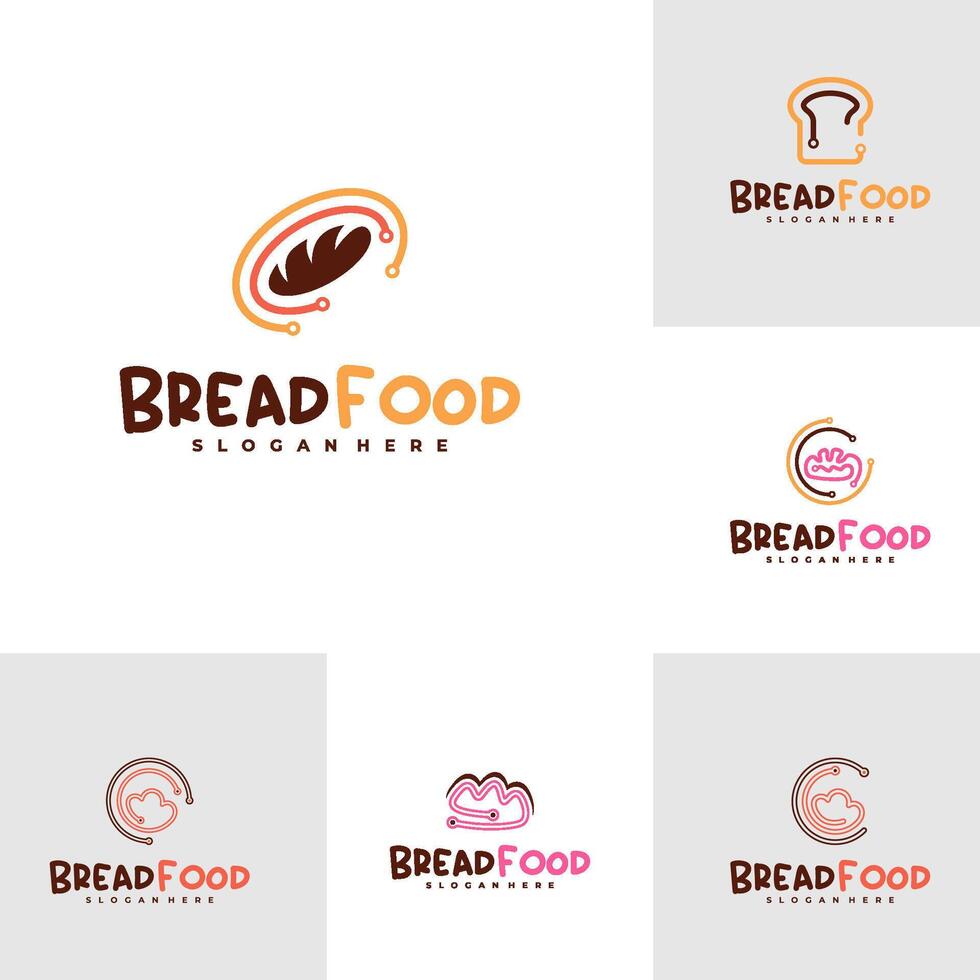 Set of Bread tech logo template, Creative tech bread logo design concepts vector