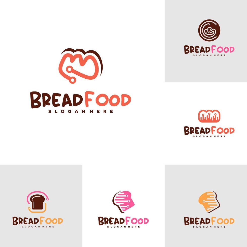 Set of Bread tech logo template, Creative tech bread logo design concepts vector