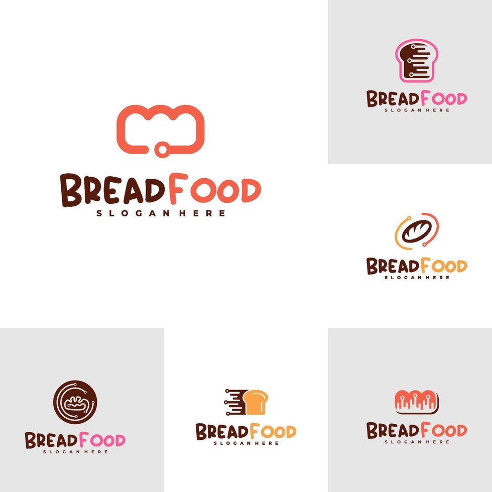 Set of Bread tech logo template, Creative tech bread logo design concepts vector