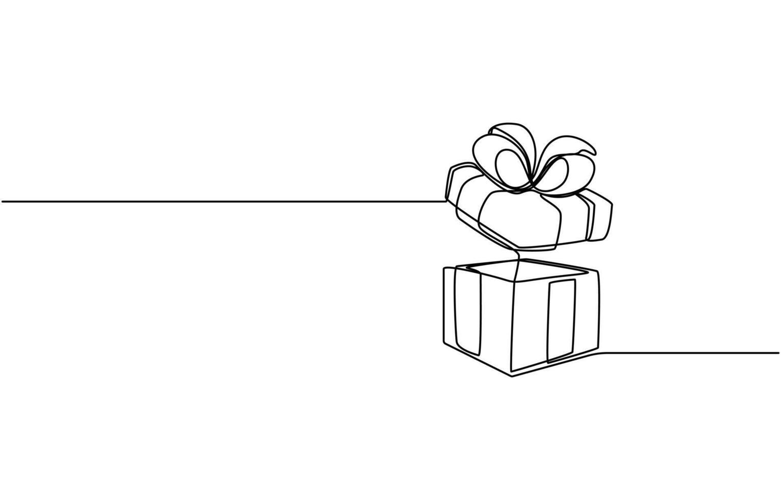 Continuous one line drawing of Present or gift box. Present box with ribbon and bow outine illustration, Single one line drawing open gift box vector