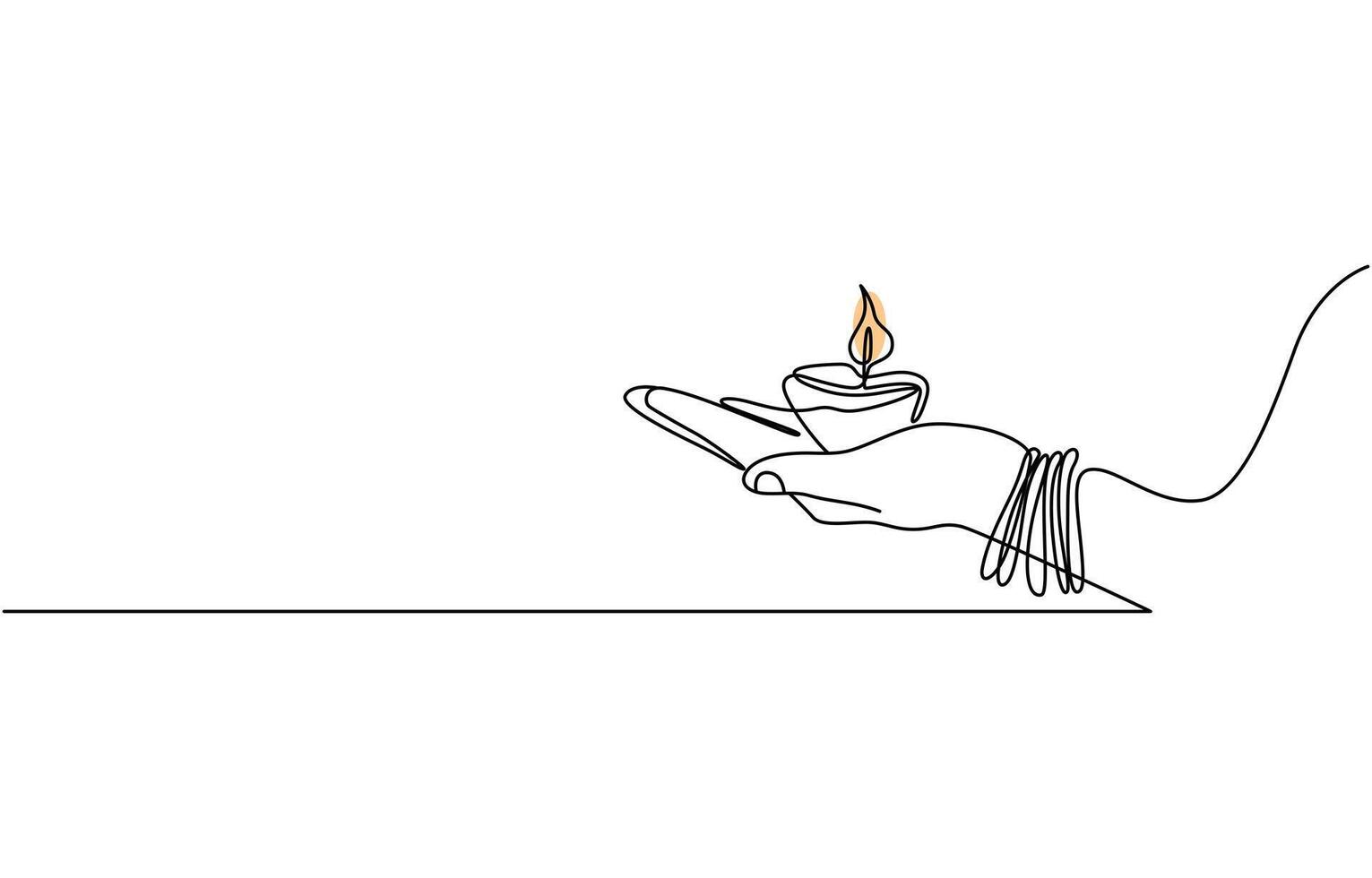 Continuous one line drawing diwali hands holding with lamp candle, Pro . vector