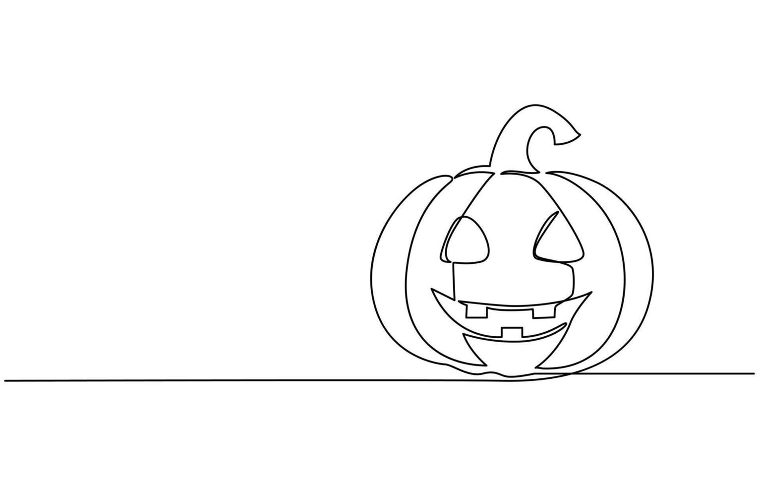 Continuous one line drawing of pumpkin and happy halloween illustration, Autumn halloween vegetables. vector