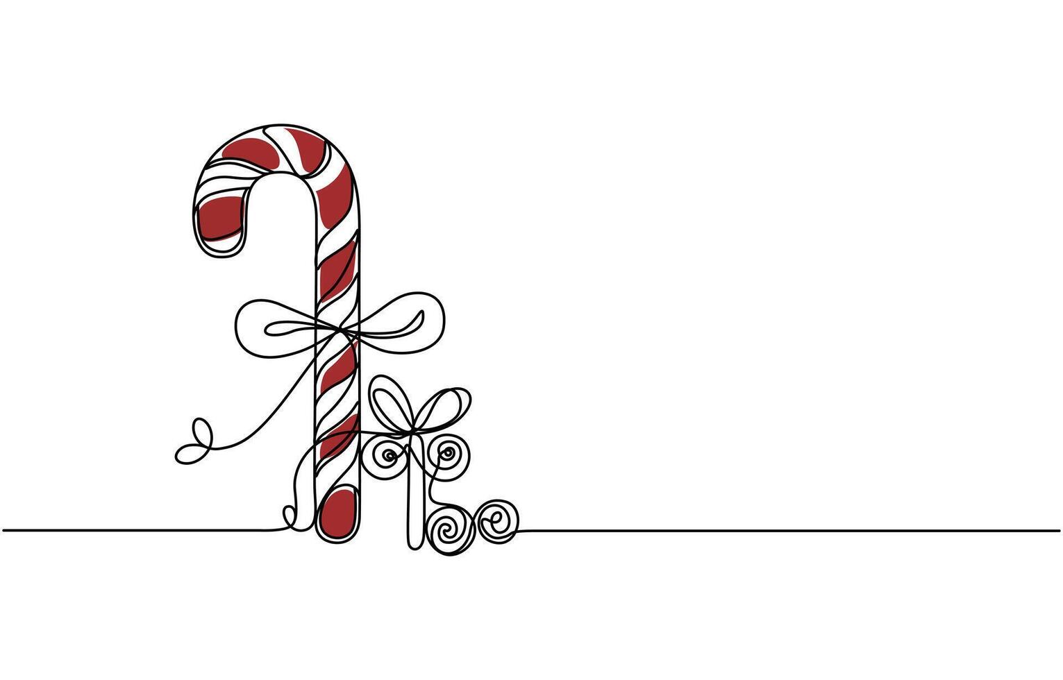 Continuous one line drawing of Christmas candy. Christmas red candy cane isolated on white background. vector