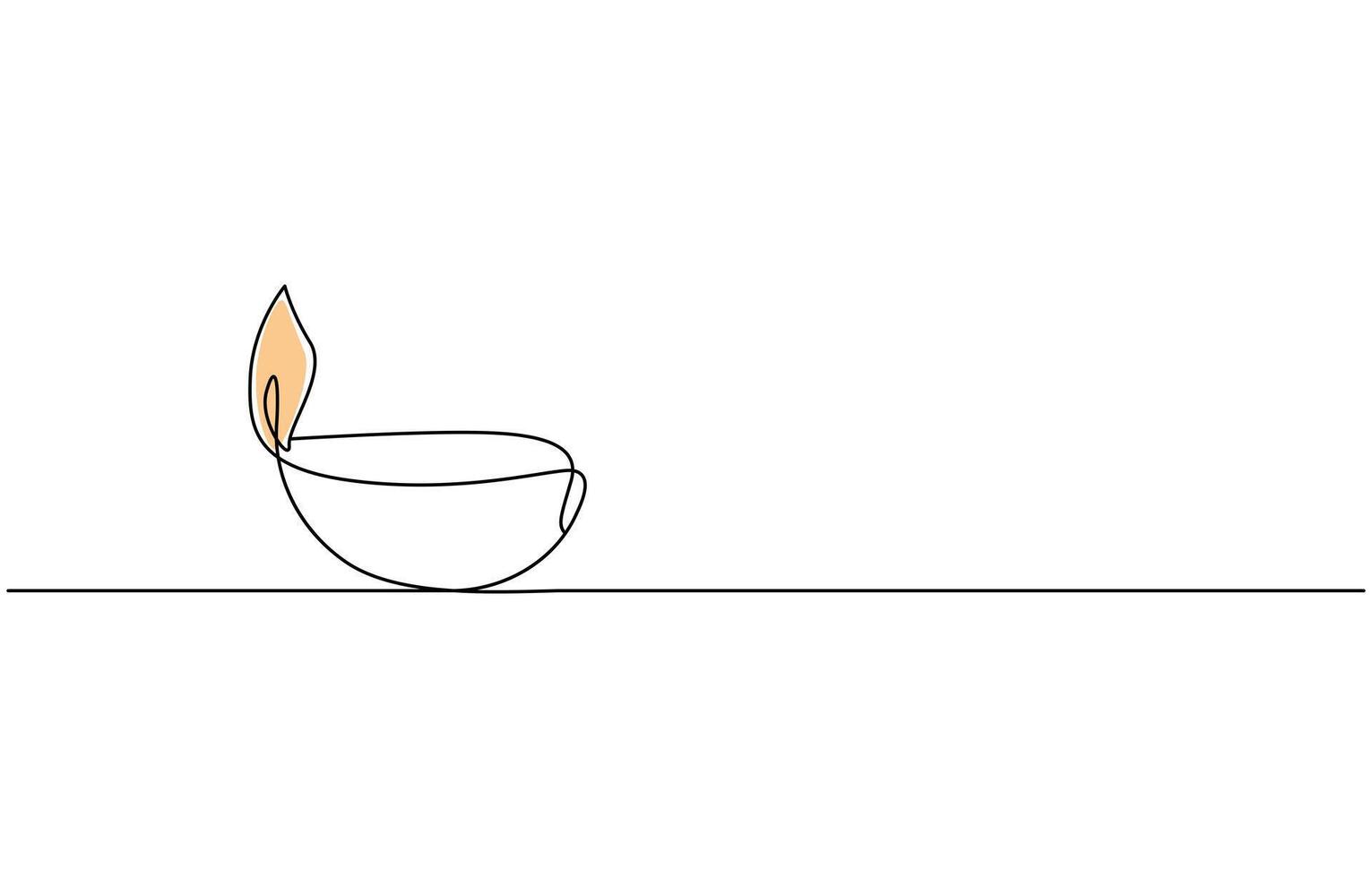 One line of candle diwali isolated on white background. Hand drawing single continuous line vector