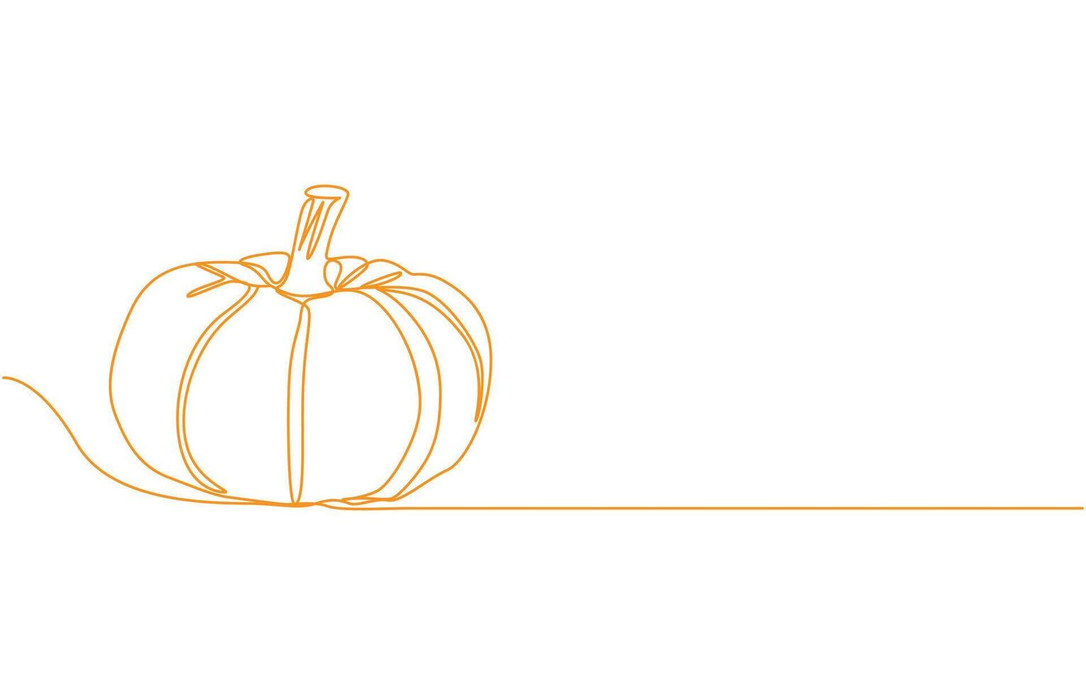 Continuous one line drawing of pumpkin and happy halloween illustration, Autumn halloween vegetables. vector