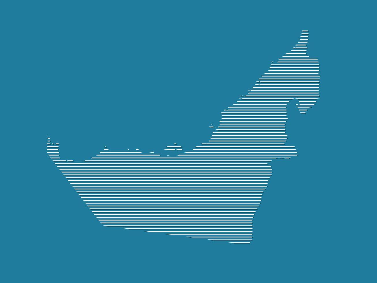 UAE or United Arab Emirates map with simple straight lines on blue background illustration vector