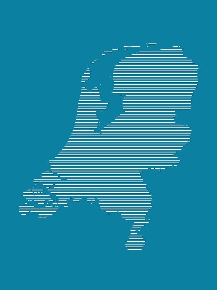 Netherlands map with simple straight lines on blue background illustration vector