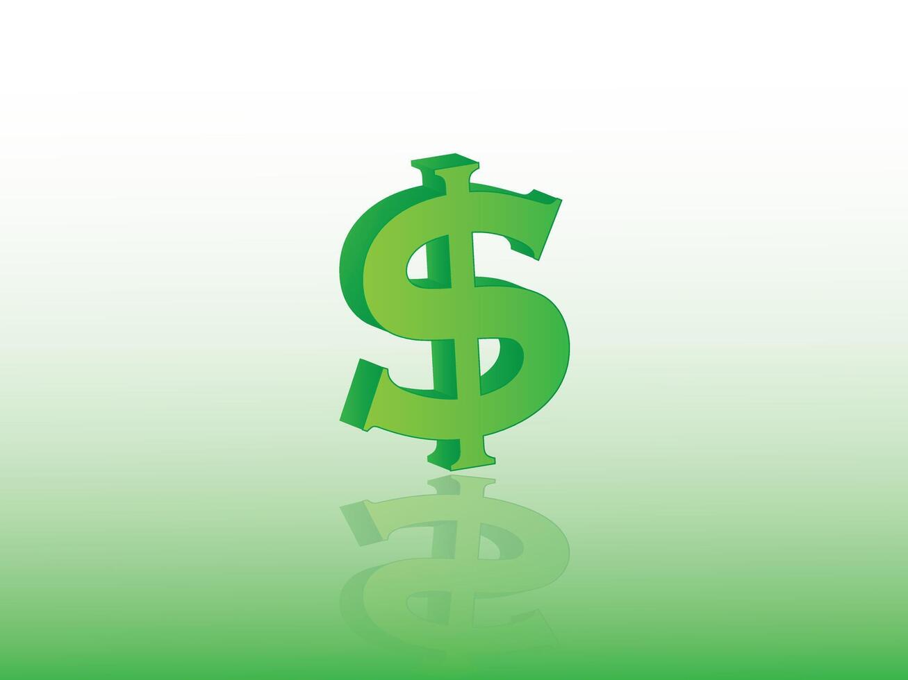 Green dollar sign for currency with reflection illustration on light background to express investment in the business market vector