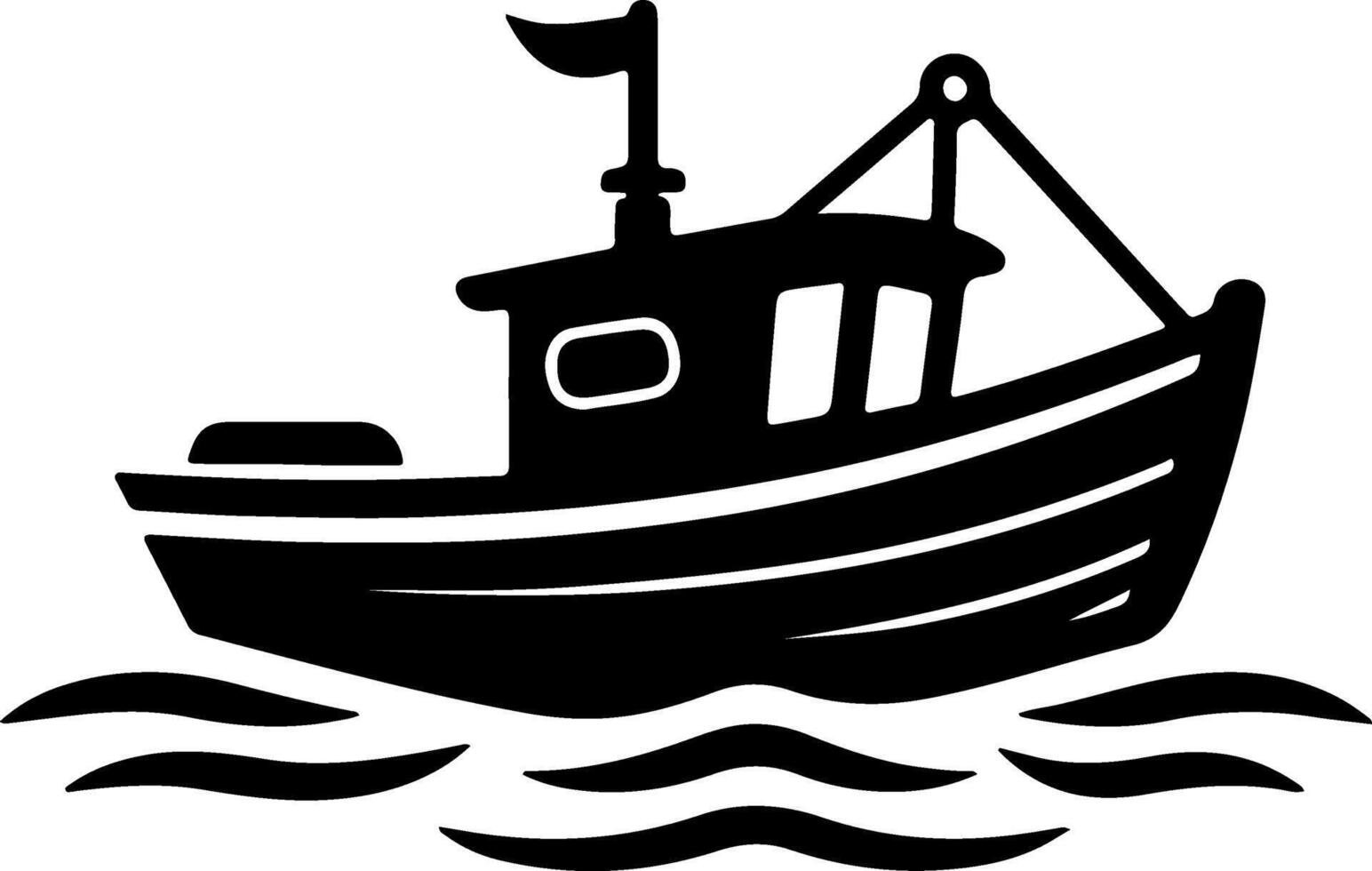 a black and white illustration of a fishing boat vector