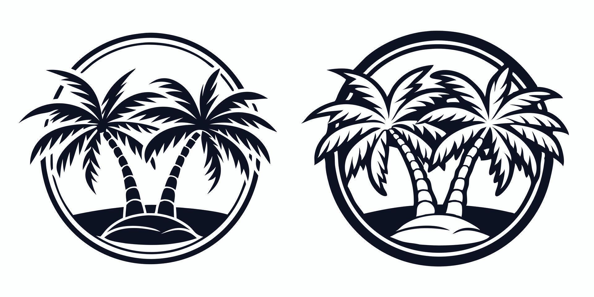 two palm trees in oval frames with a white background vector