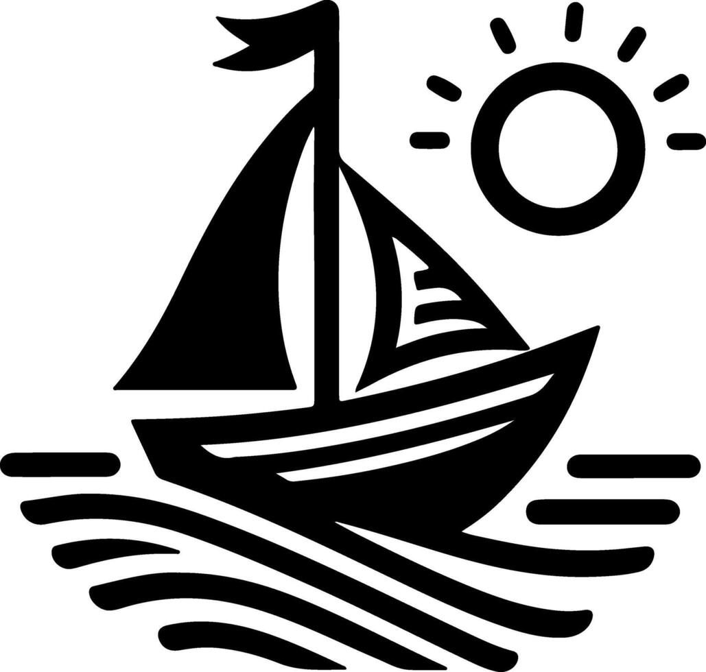a black and white illustration of a sailboat vector