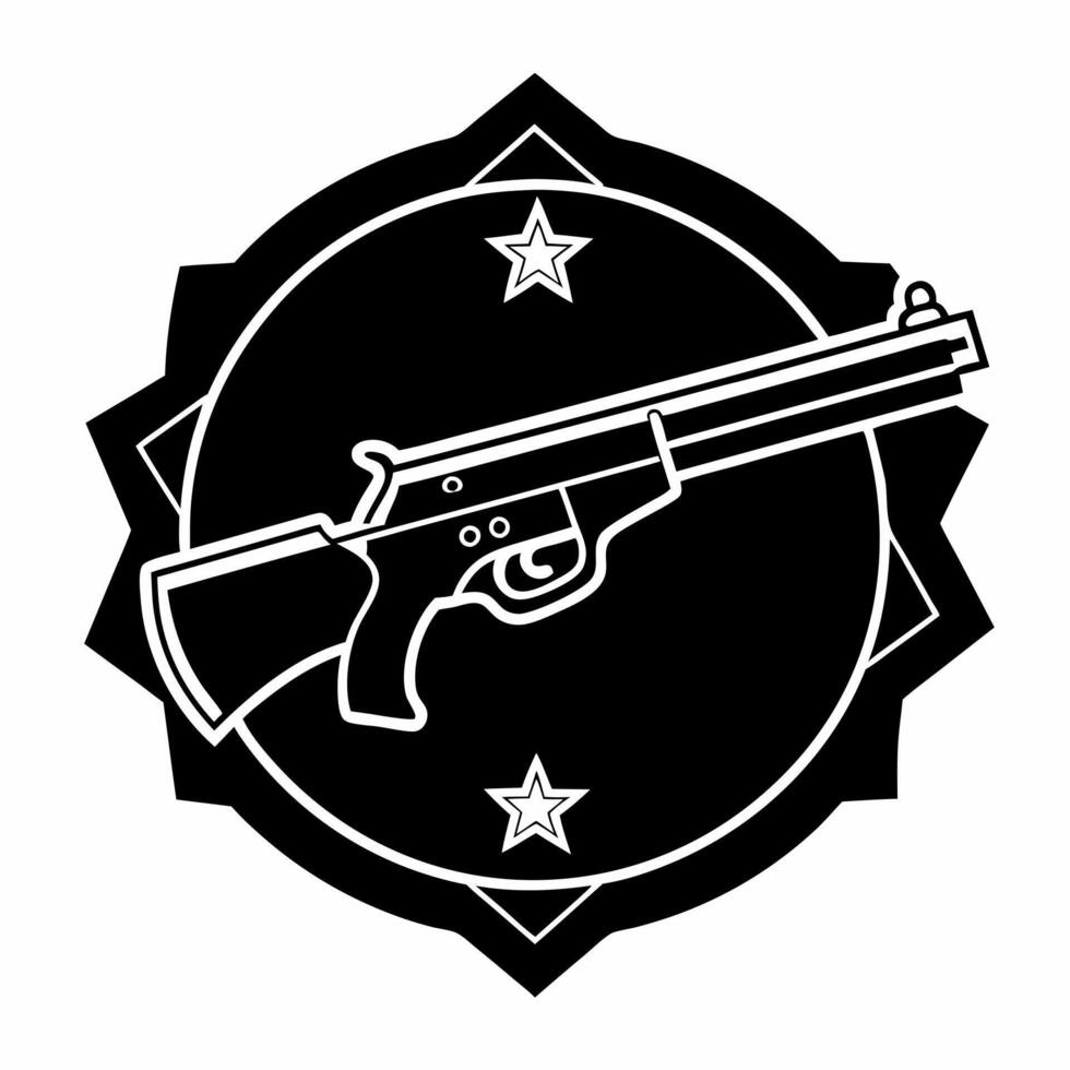 a gun in a black and white emblem vector