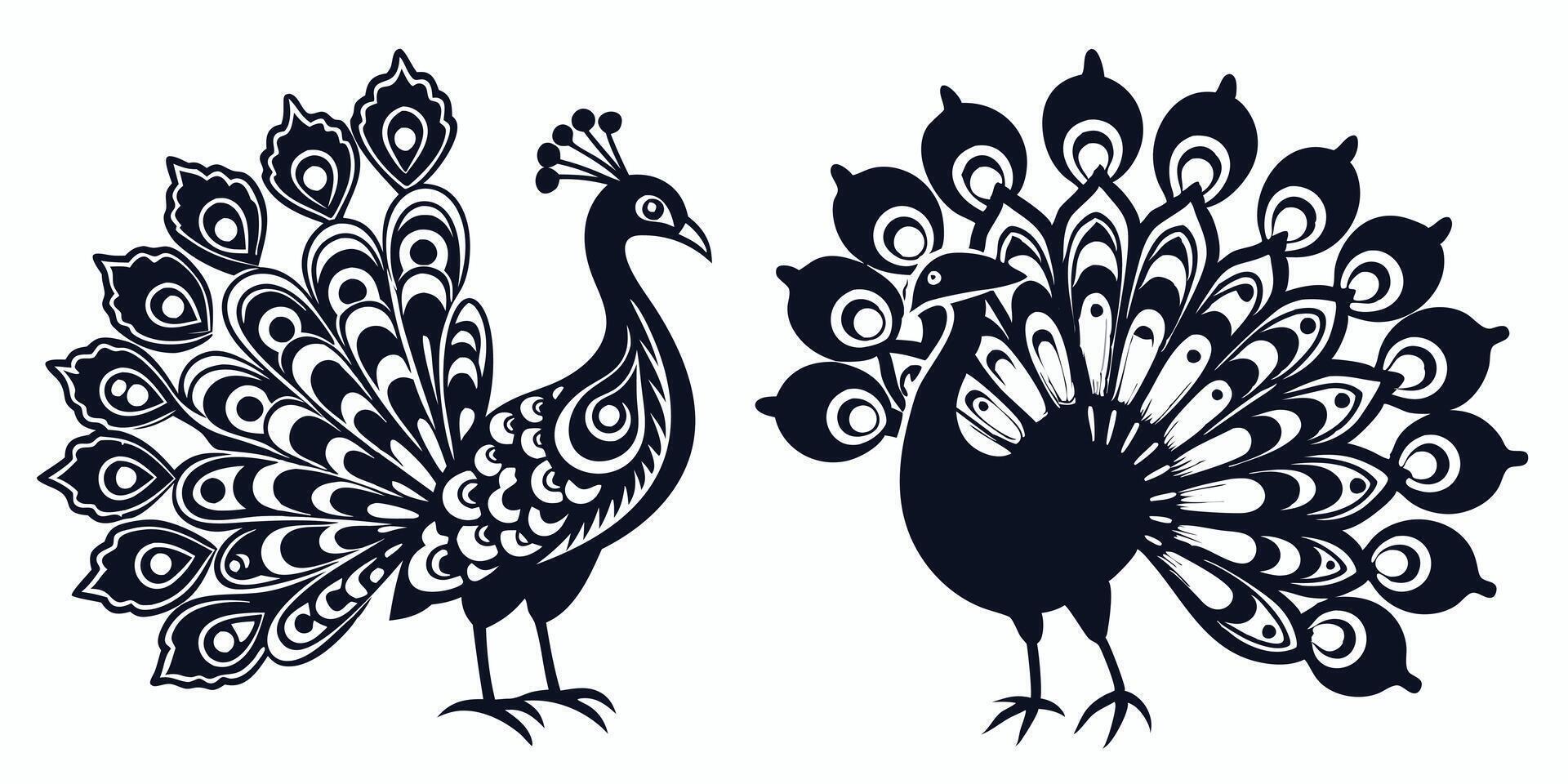 two black and white peacocks standing side by side vector