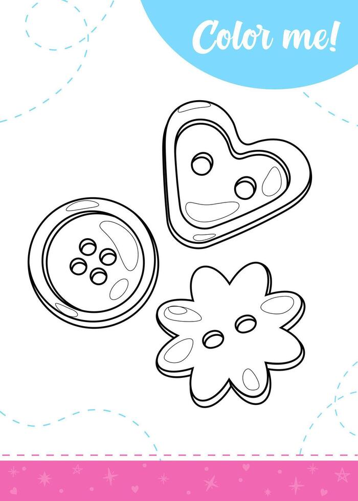 Coloring page for kids with different buttons. vector