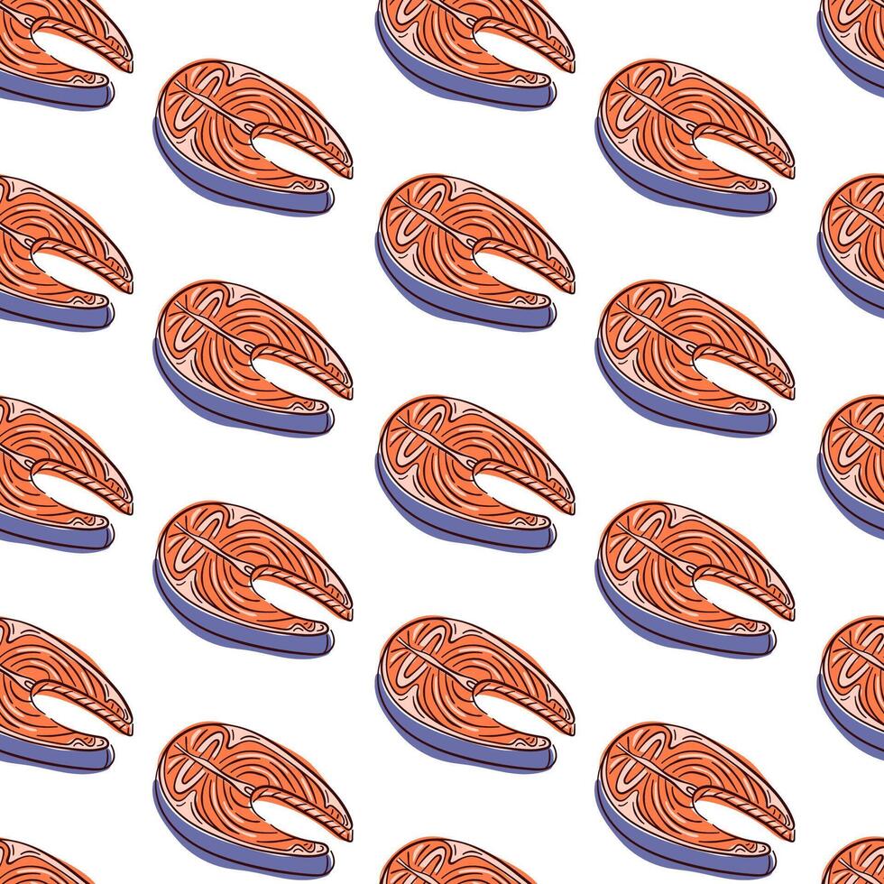 Salmon steak pattern in flat style. Design illustration for menu seafood restaurant, banner, packaging. illustration on a white background. vector