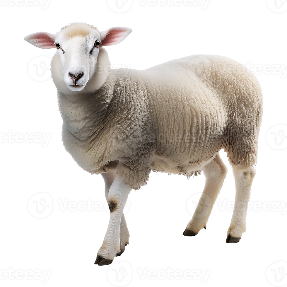 sheep standing and looking forward isolated on transparent background png