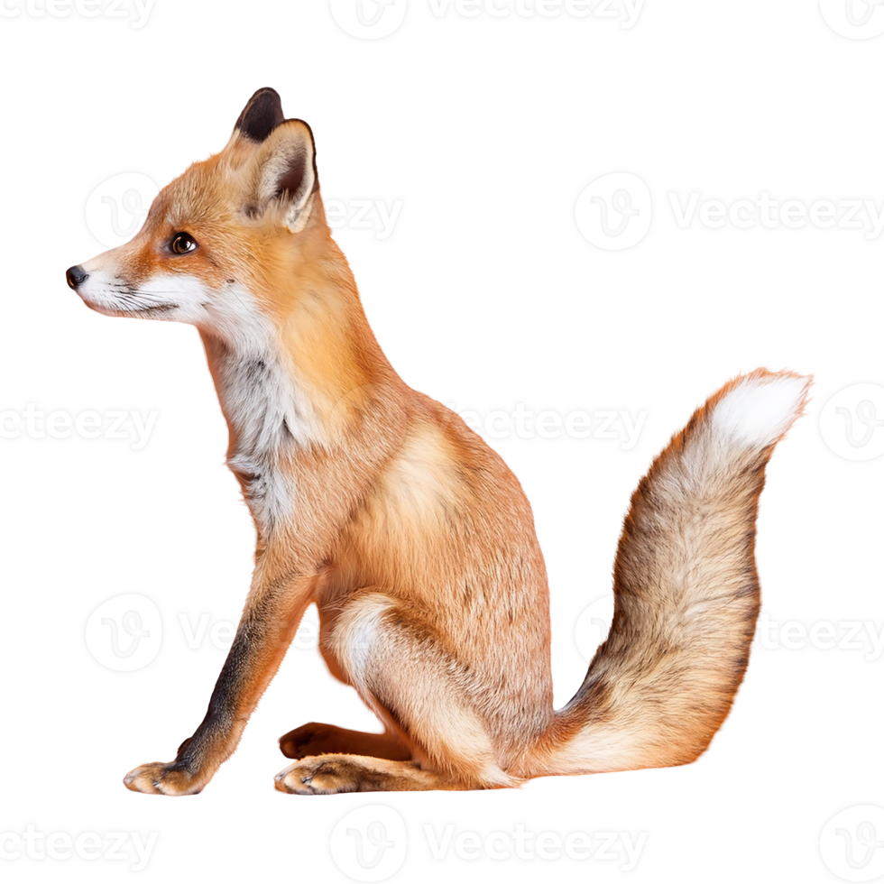 fox sitting and looking forward isolated on transparent background png