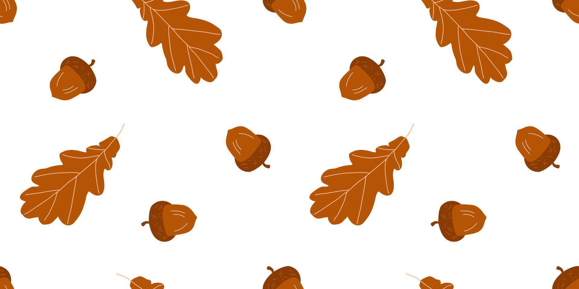 Seamless Pattern with Acorns and Oak Leaves on a White Background for Textile, Fabric, Wrapping Paper vector