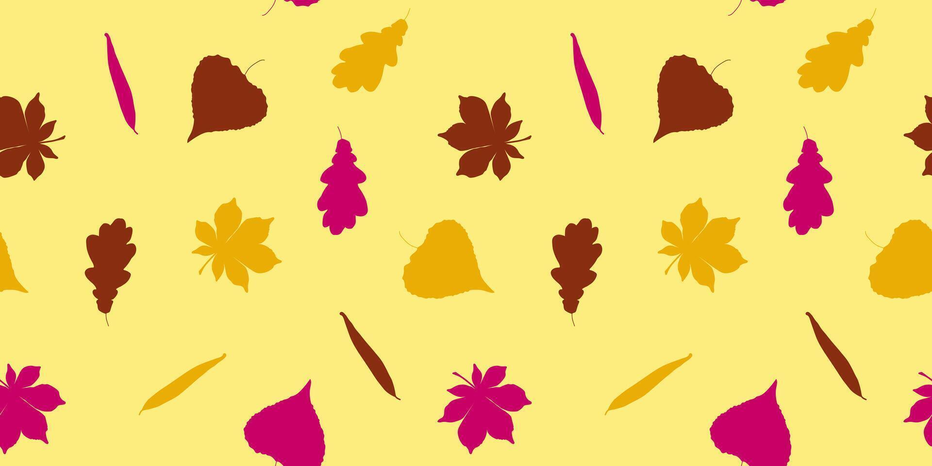 Seamless Autumn Pattern with Silhouettes of Leaves on a Yellow Background for Textile, Fabric, Wrapping Paper vector