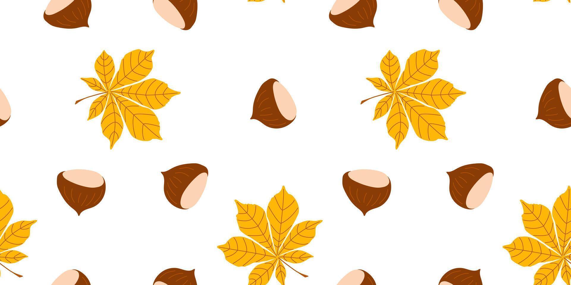 Seamless Pattern with Chestnuts and Leaves on a White Background for Textile, Fabric, Wrapping Paper vector