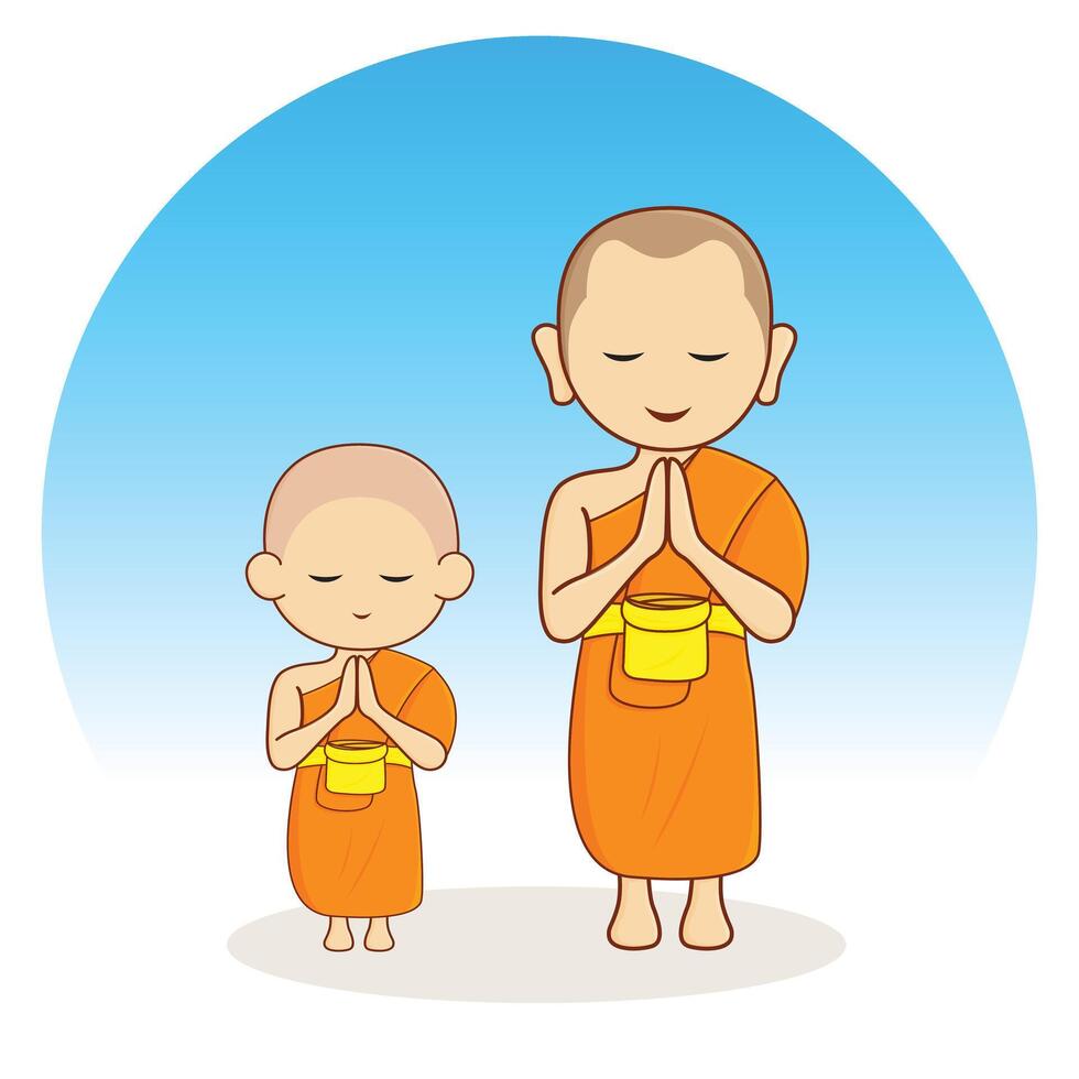 Monks and novices in a praying pose. Character cartoon illustration design. vector