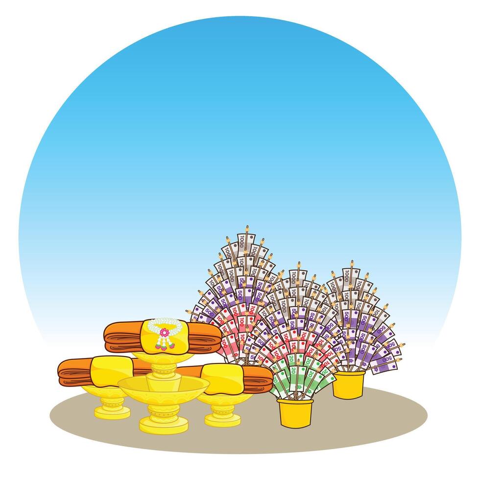 Triple robe ,Money tree, Kathin tree, Kathin unity ceremony illustration border background vector