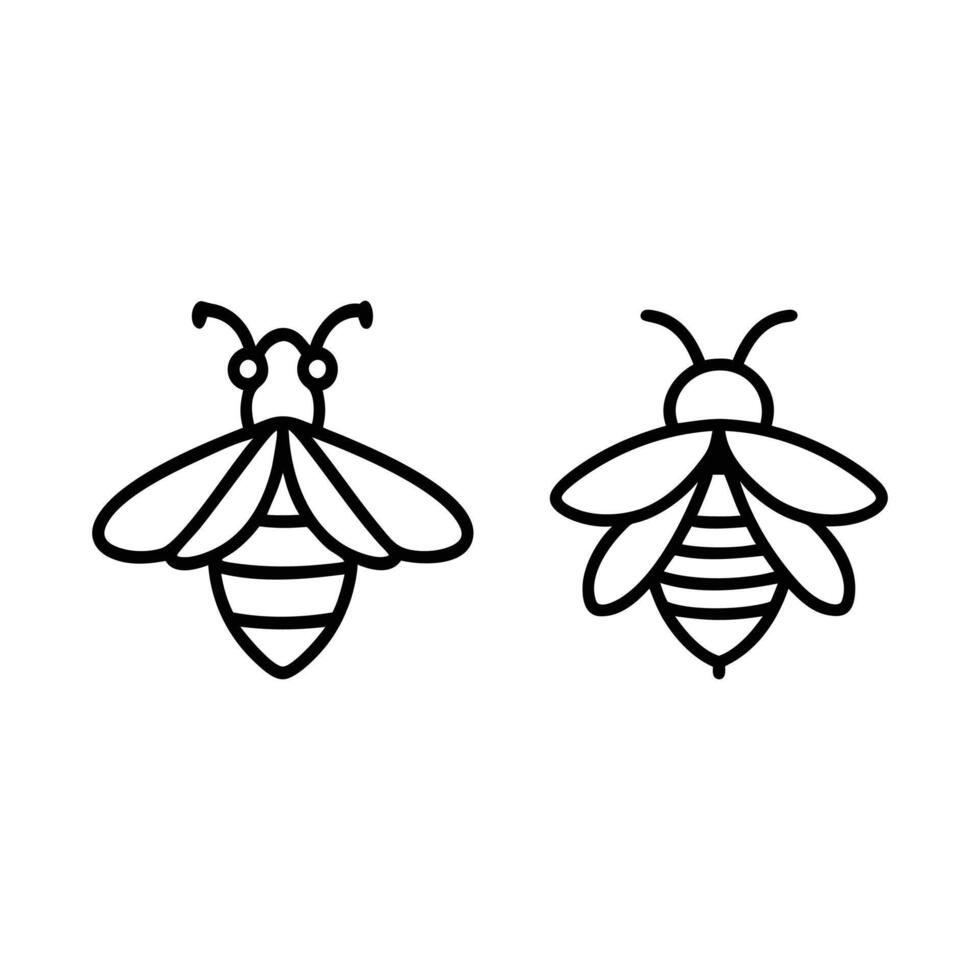 Honey bee for coloring page. Cute simple bee insect illustration isolated on white. Black and white outline image vector