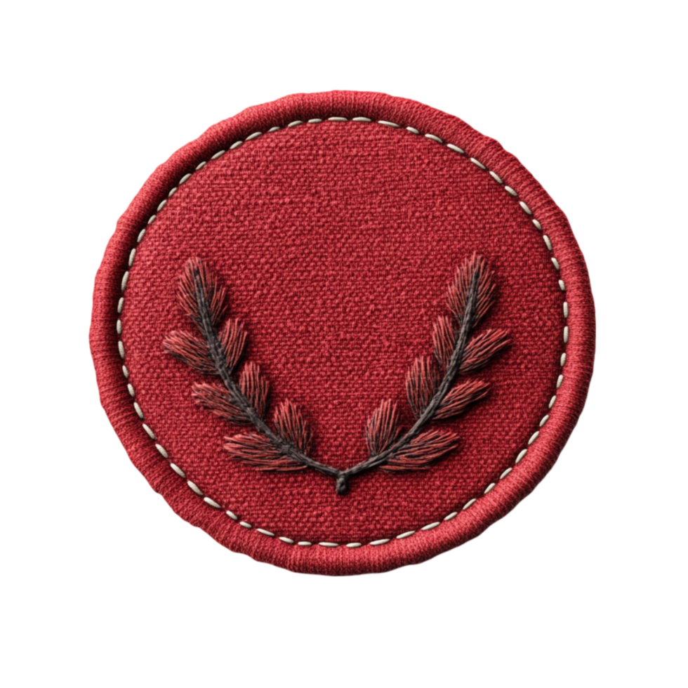 a red embroidered badge with a laurel wreath png