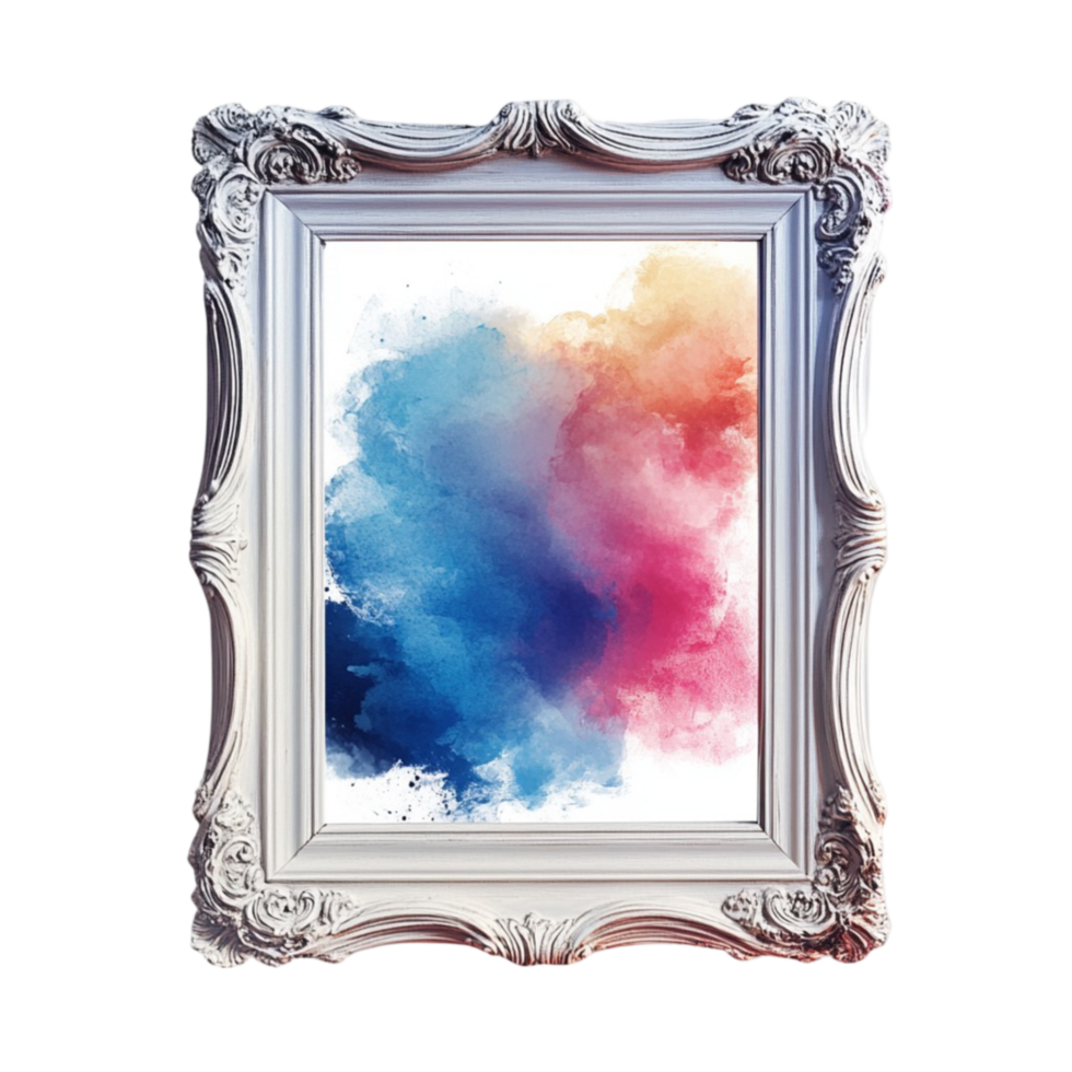 a white frame with a colorful paint splatter on it png