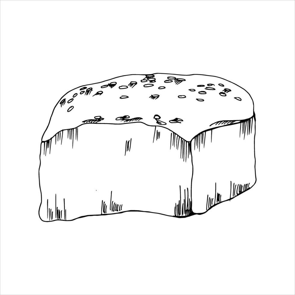 Cereal loaf of bread hand drawn black and white graphics. Outline food sketch, breakfast bread for wallpaper, packing design. Bakery logo vector