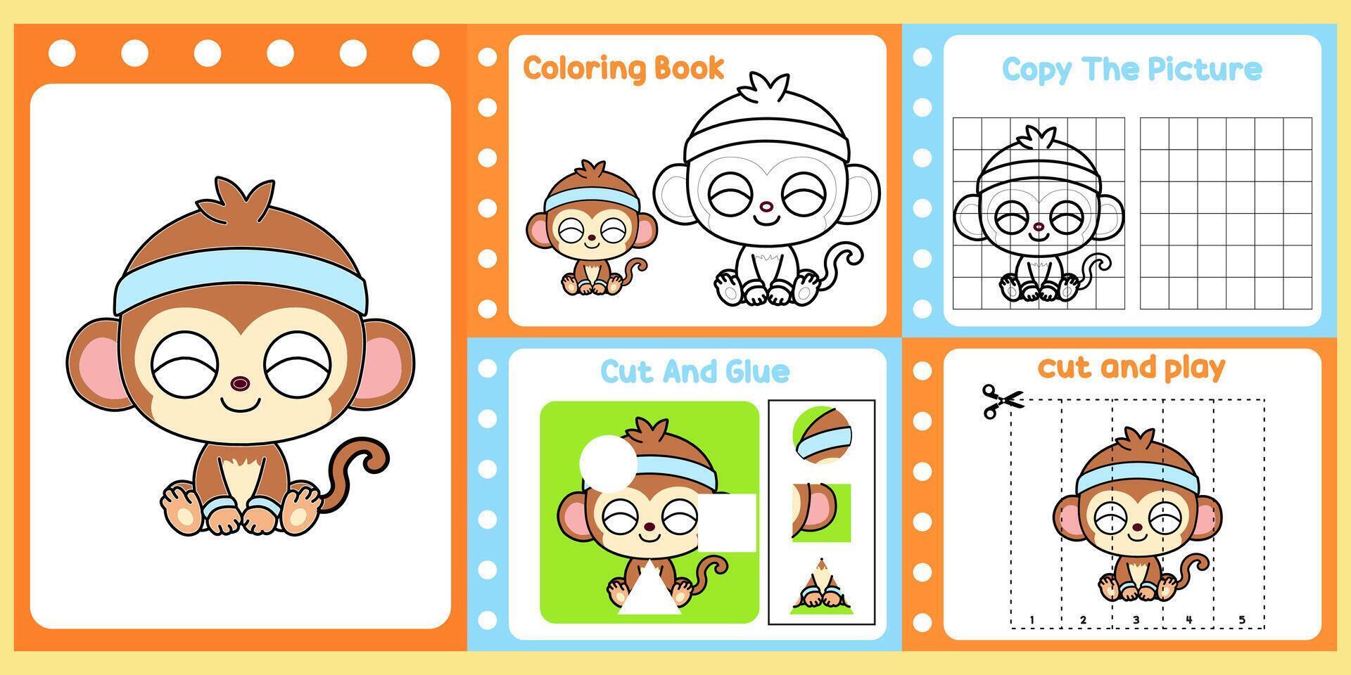 worksheets pack for kids a monkey . vector
