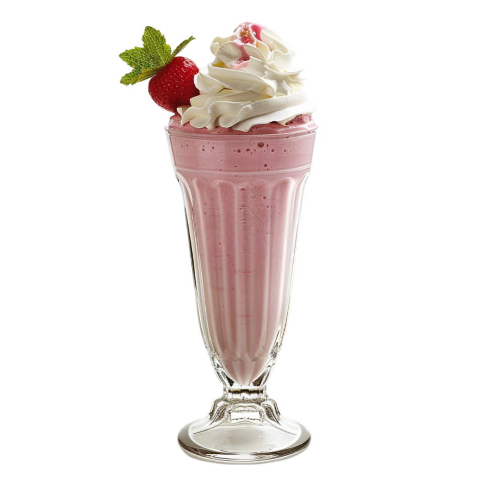 a strawberry milkshake with whipped cream and strawberries png