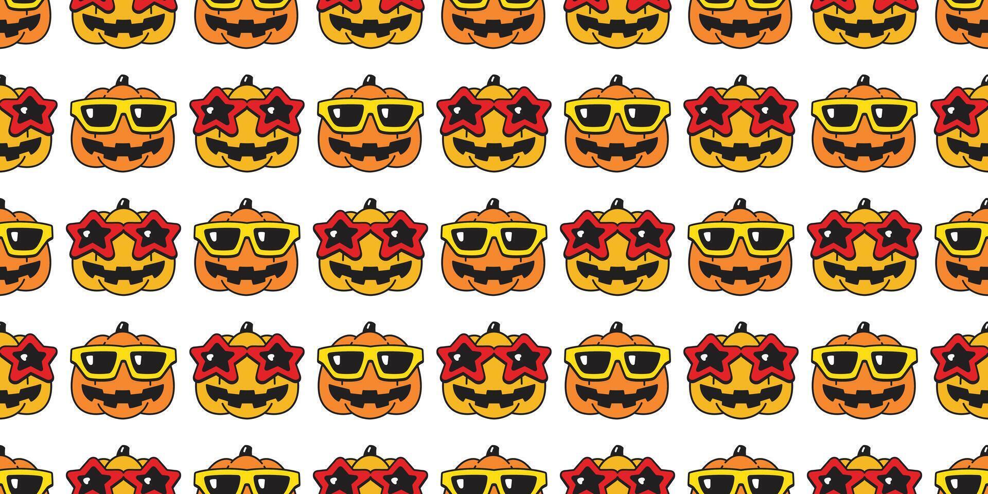 pumpkin Halloween seamless pattern sunglasses cartoon ghost scarf isolated tile background repeat wallpaper gift wrapping paper illustration symbol icon doodle design vector