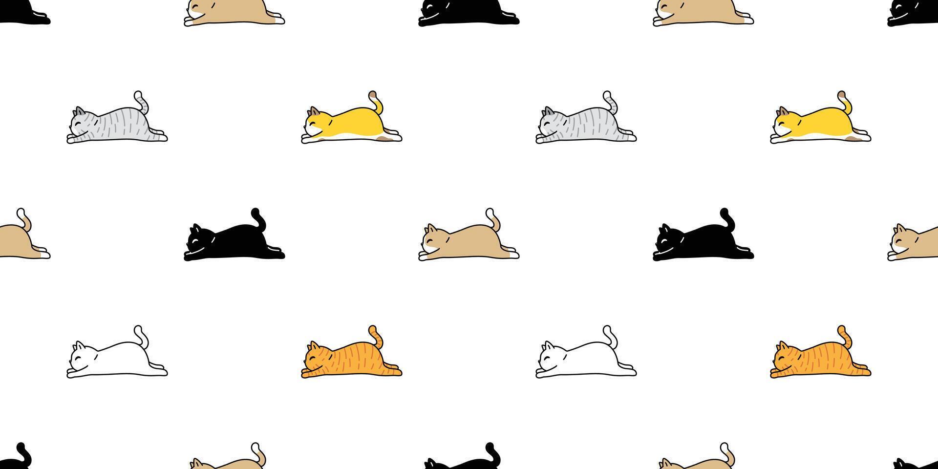 cat seamless pattern calico kitten neko running sleeping breed character cartoon pet scarf isolated tile background repeat wallpaper animal doodle illustration design vector