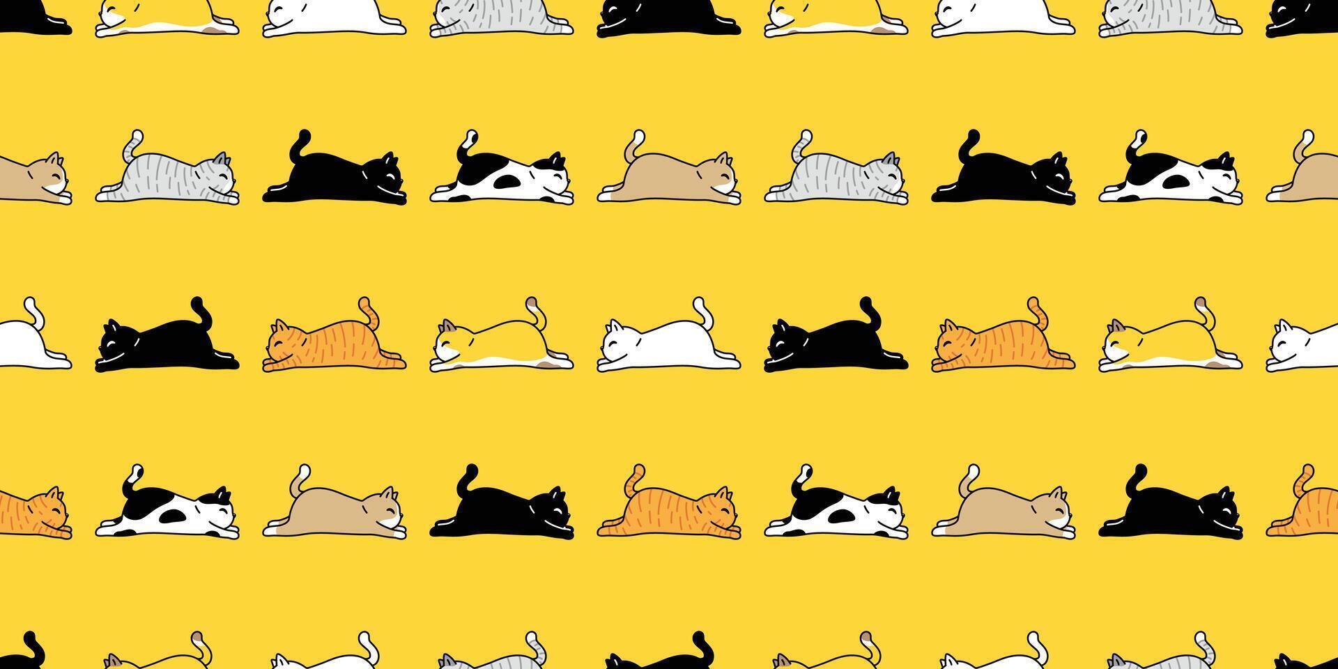 cat seamless pattern calico kitten neko running sleeping breed character cartoon pet scarf isolated repeat wallpaper tile background doodle animal illustration design vector