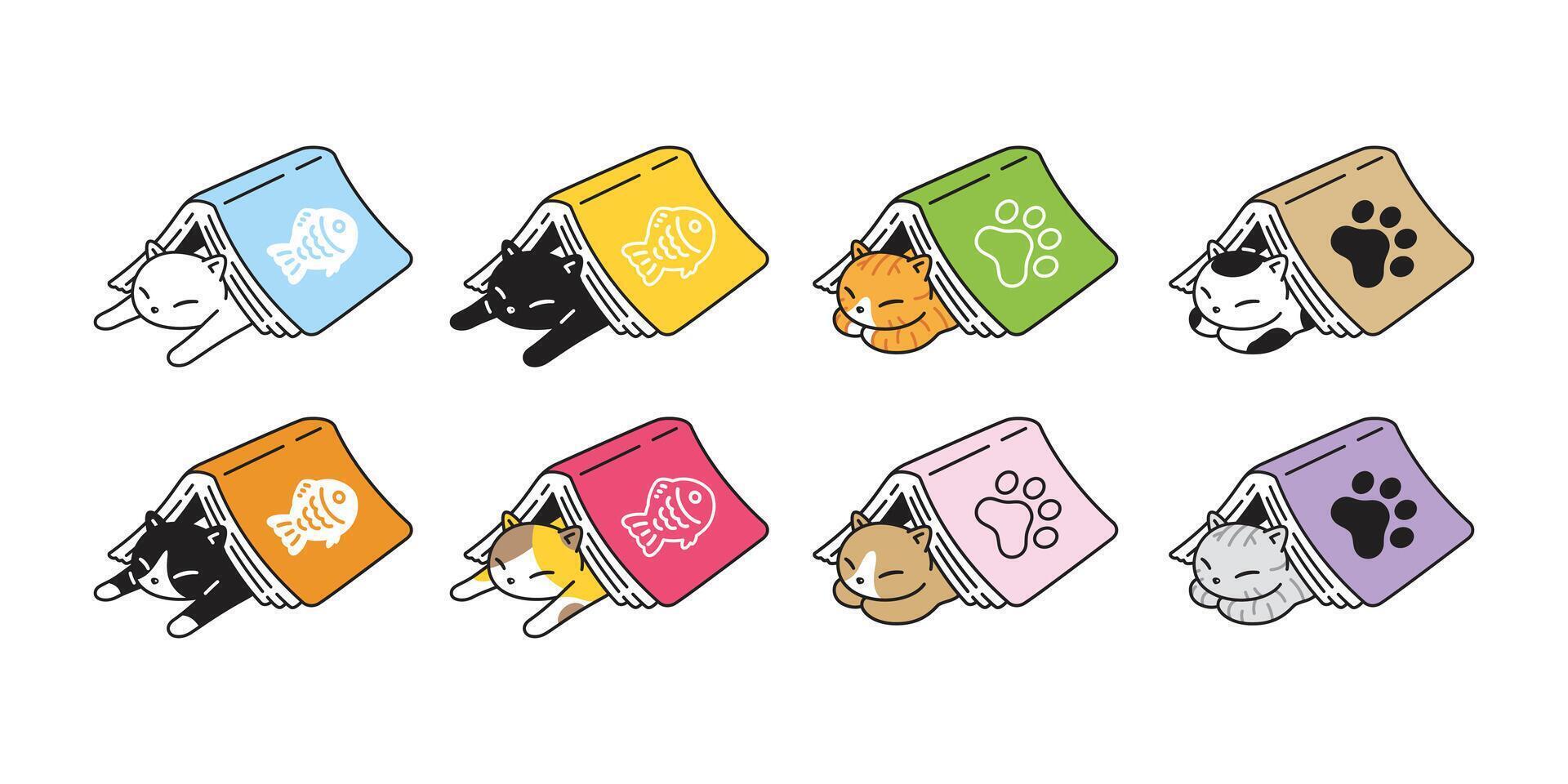 cat icon kitten calico book reading sleeping logo breed cartoon character symbol illustration doodle isolated clip art design vector