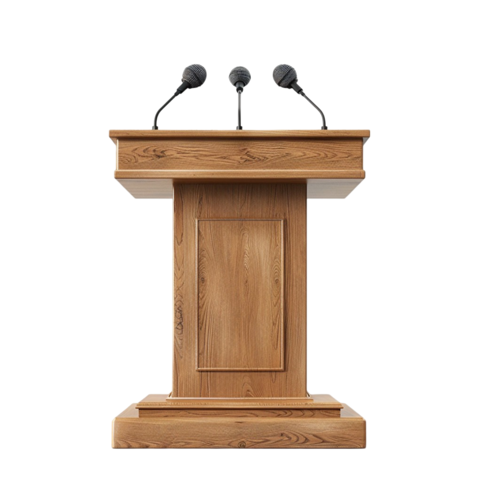 wooden podium with microphones png