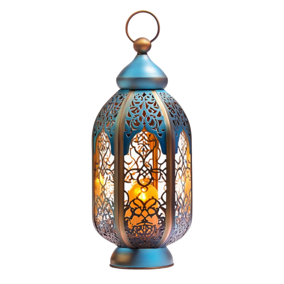 a blue lantern with a gold design on it png