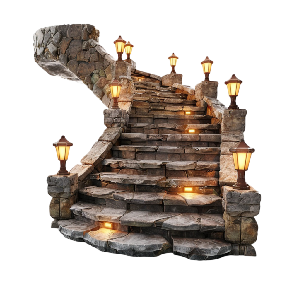 stone stairs with lights on top of them png