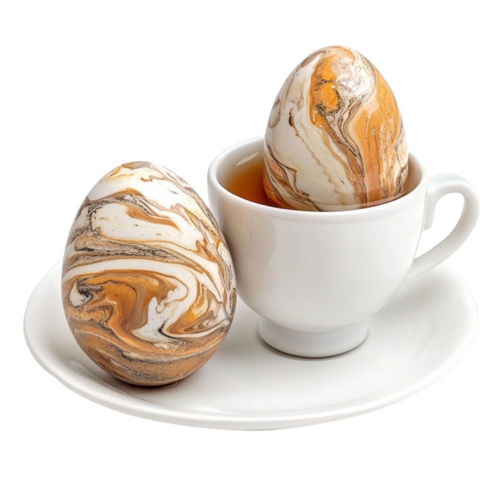 two marble eggs in a cup and saucer png