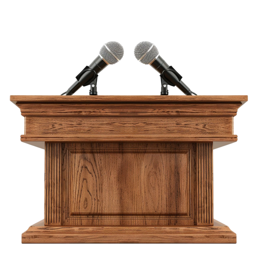 wooden podium with microphone brown png
