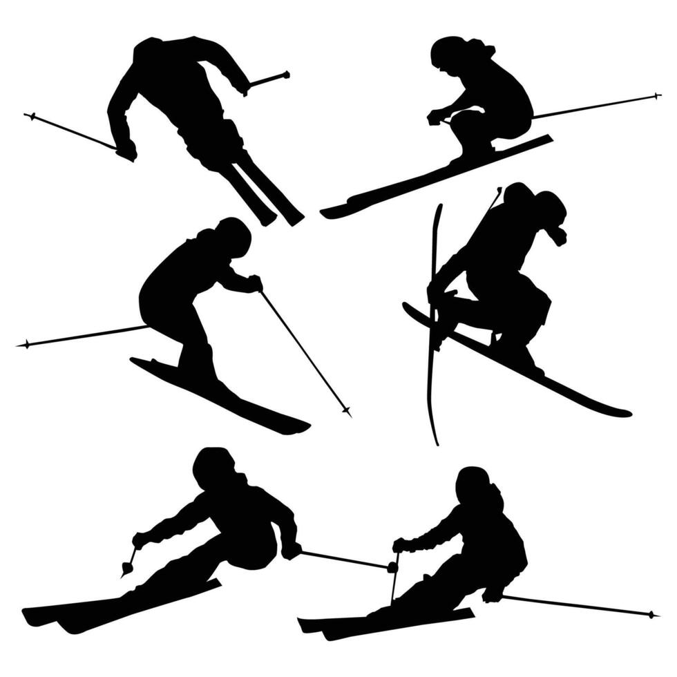 alpine skiing player silhouette drawing shape Vol 3 vector