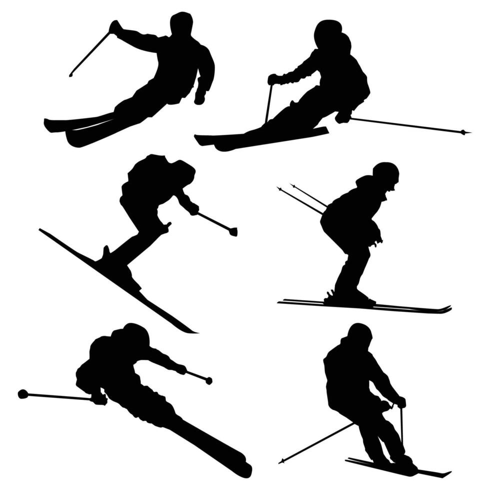 alpine skiing player silhouette drawing shape Vol 2 vector