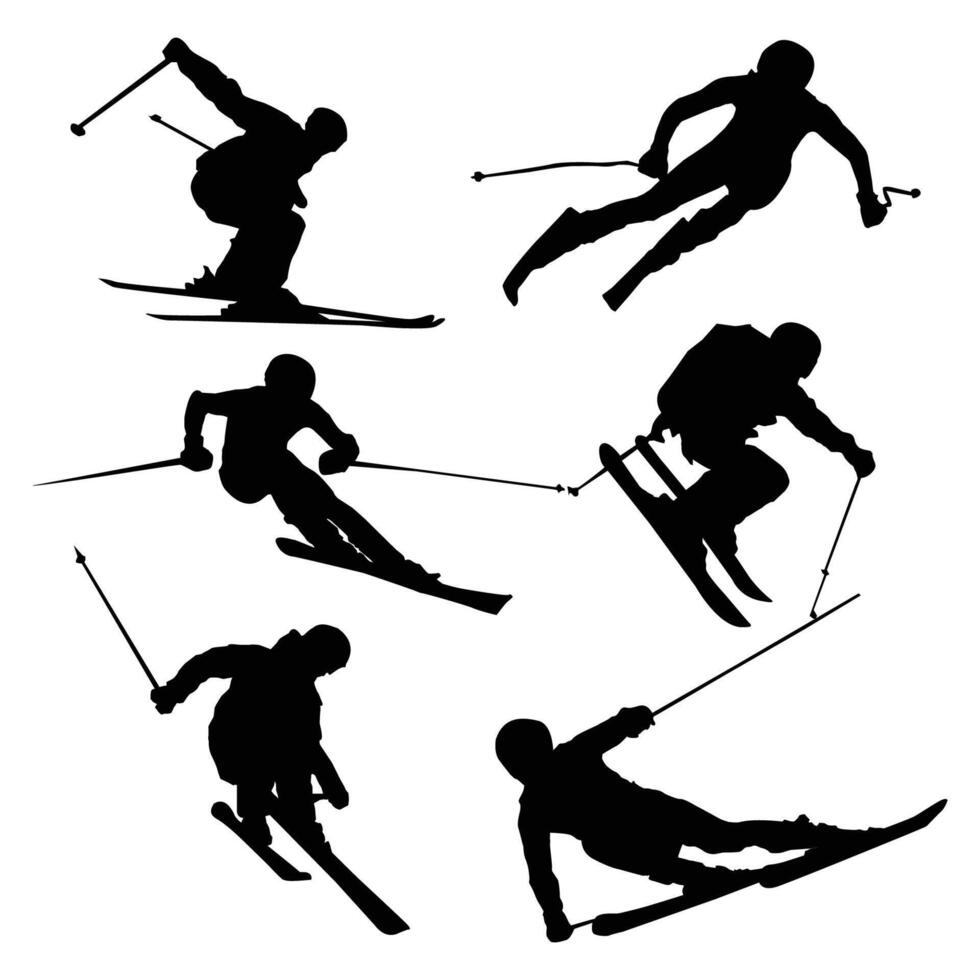 alpine skiing player silhouette drawing shape vector