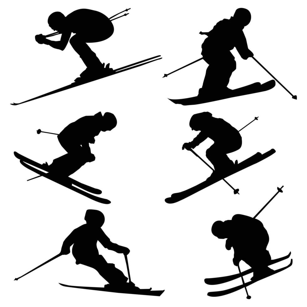 alpine skiing player silhouette drawing shape Vol 1 vector