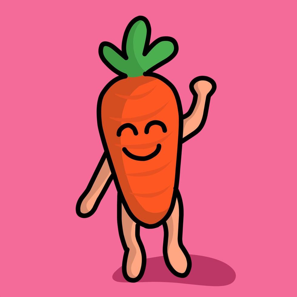 a cartoon carrot with arms up in the air vector