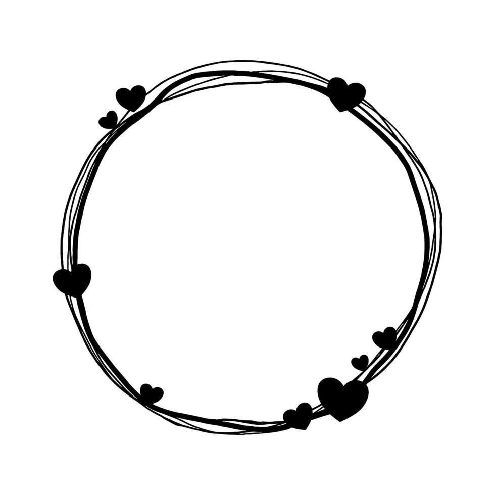 Doodle Circle Frame with Hearts. Illustration for decorate logo, text, greeting cards and any design. vector