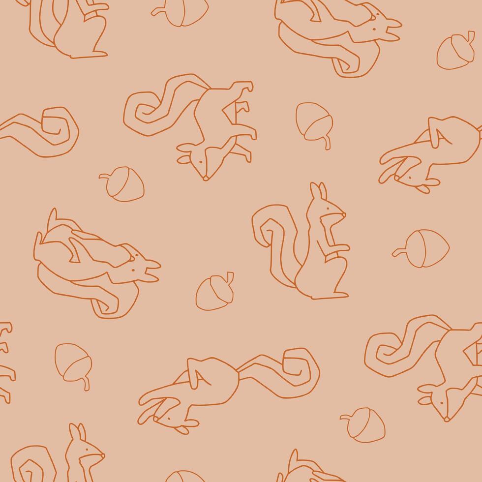 Outline Squirrel with Nut Seamless Pattern illustration Design vector